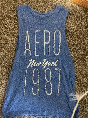 Aeropostale Heathered Blue Sequin Hoodie Tank